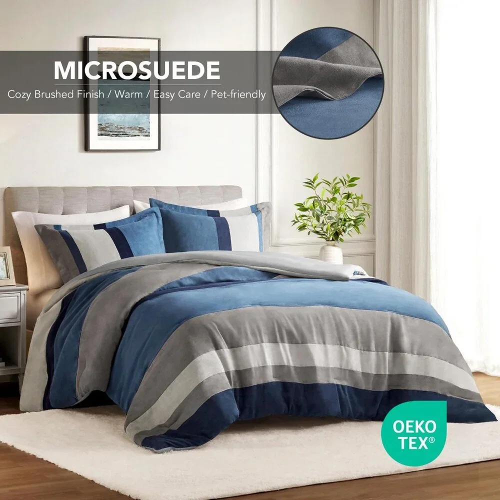 NWT Comfort Spaces 3-Piece Luxe Microsuede Comforter Set Blue Multi Full / Queen - Picture 3 of 8